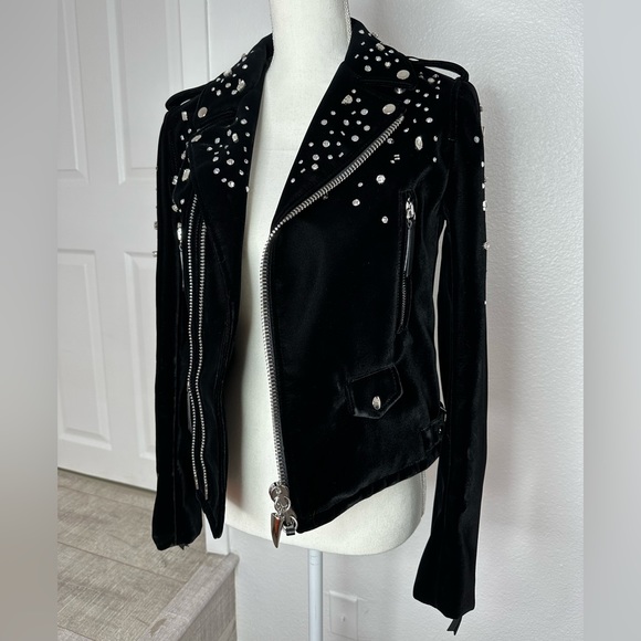 Giuseppe Rhinestone Embellished Black Velvet Biker Jacket Zanotti Medium Small - Picture 9 of 17